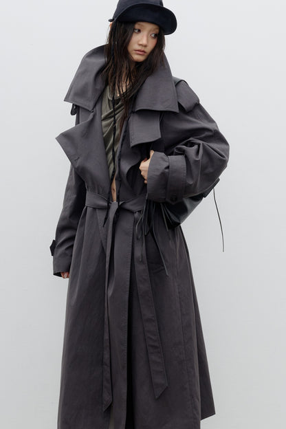 Long Double-Layer Lapel Trench Coat