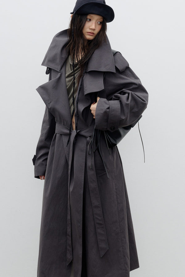 Long Double-Layer Lapel Trench Coat
