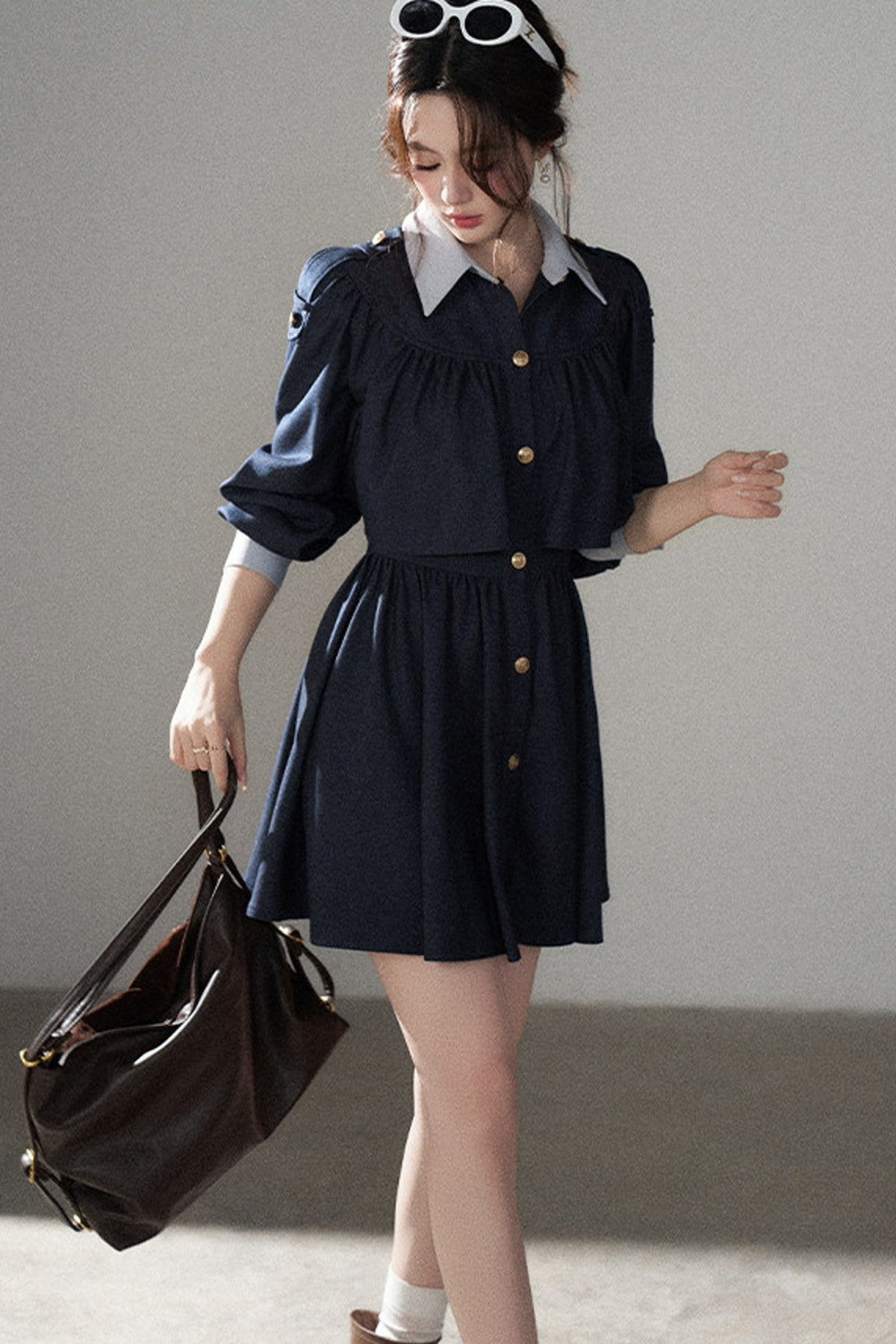 Long-Sleeved Layered-Look A-Line Dress