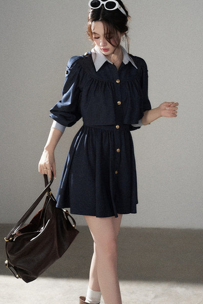 Long-Sleeved Layered-Look A-Line Dress