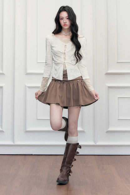 Twisted Hollow Lace Top and Skirt Set-Up
