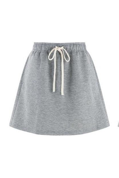 Gray Doll Collar Short-Sleeve Top and Skirt Set-Up