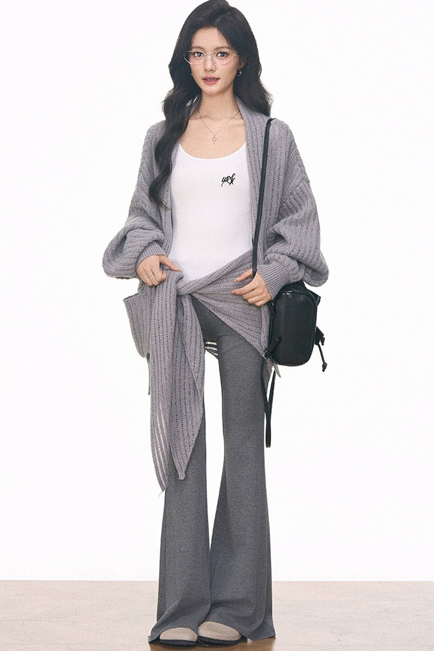 Knit Cardigan and Cuffed Pants Set-Up