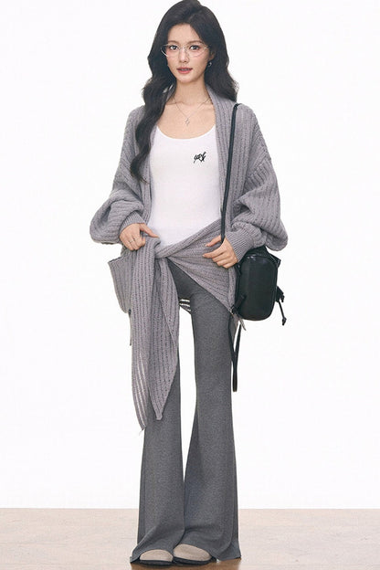 Knit Cardigan and Cuffed Pants Set-Up