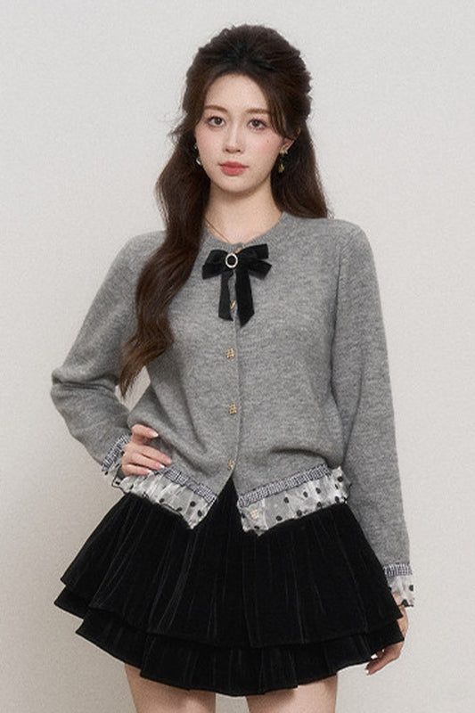 Gray Mesh Spliced Cardigan