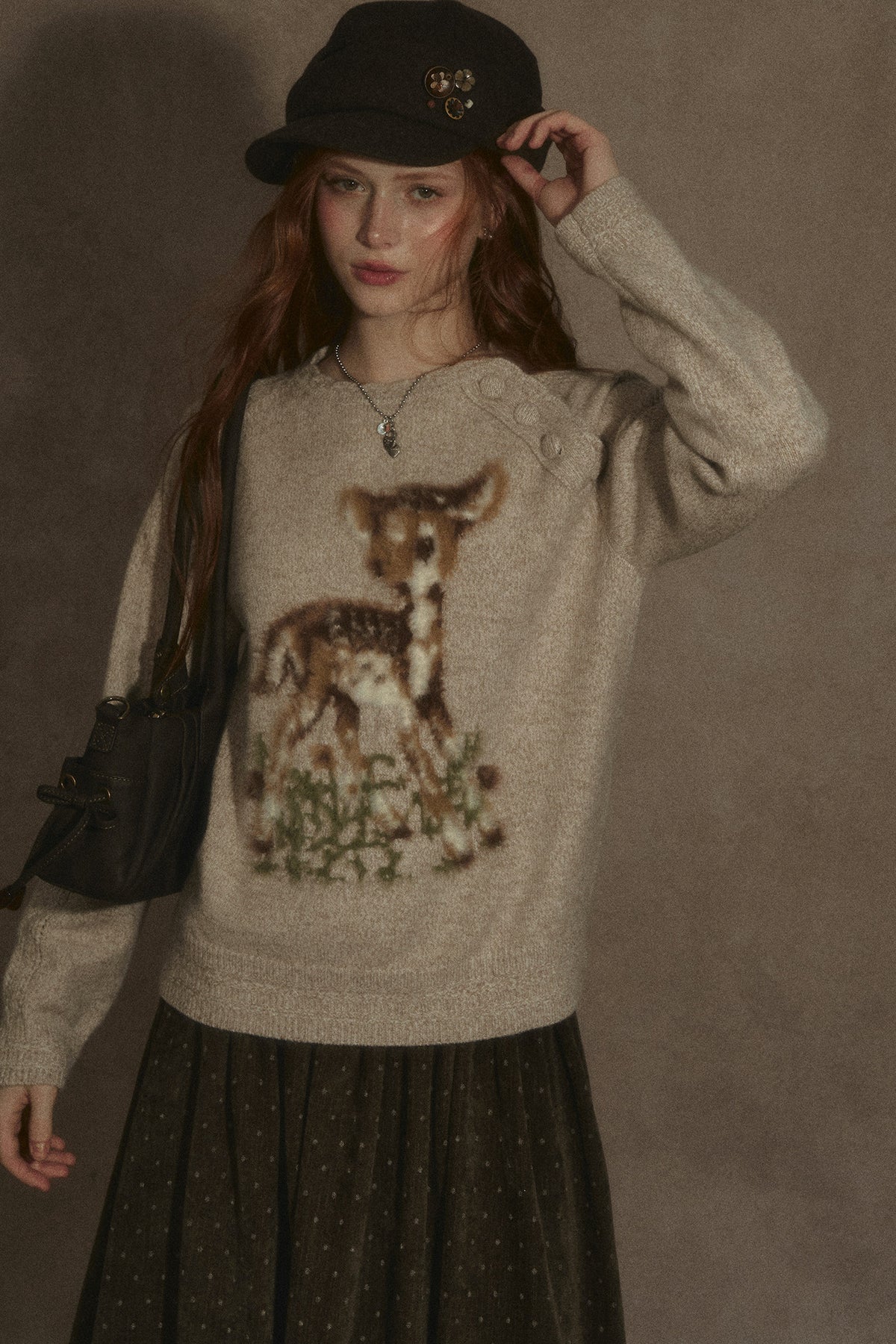 Deer Jacquard Pullover Sweater