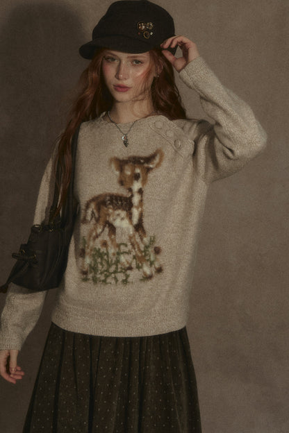 Deer Jacquard Pullover Sweater