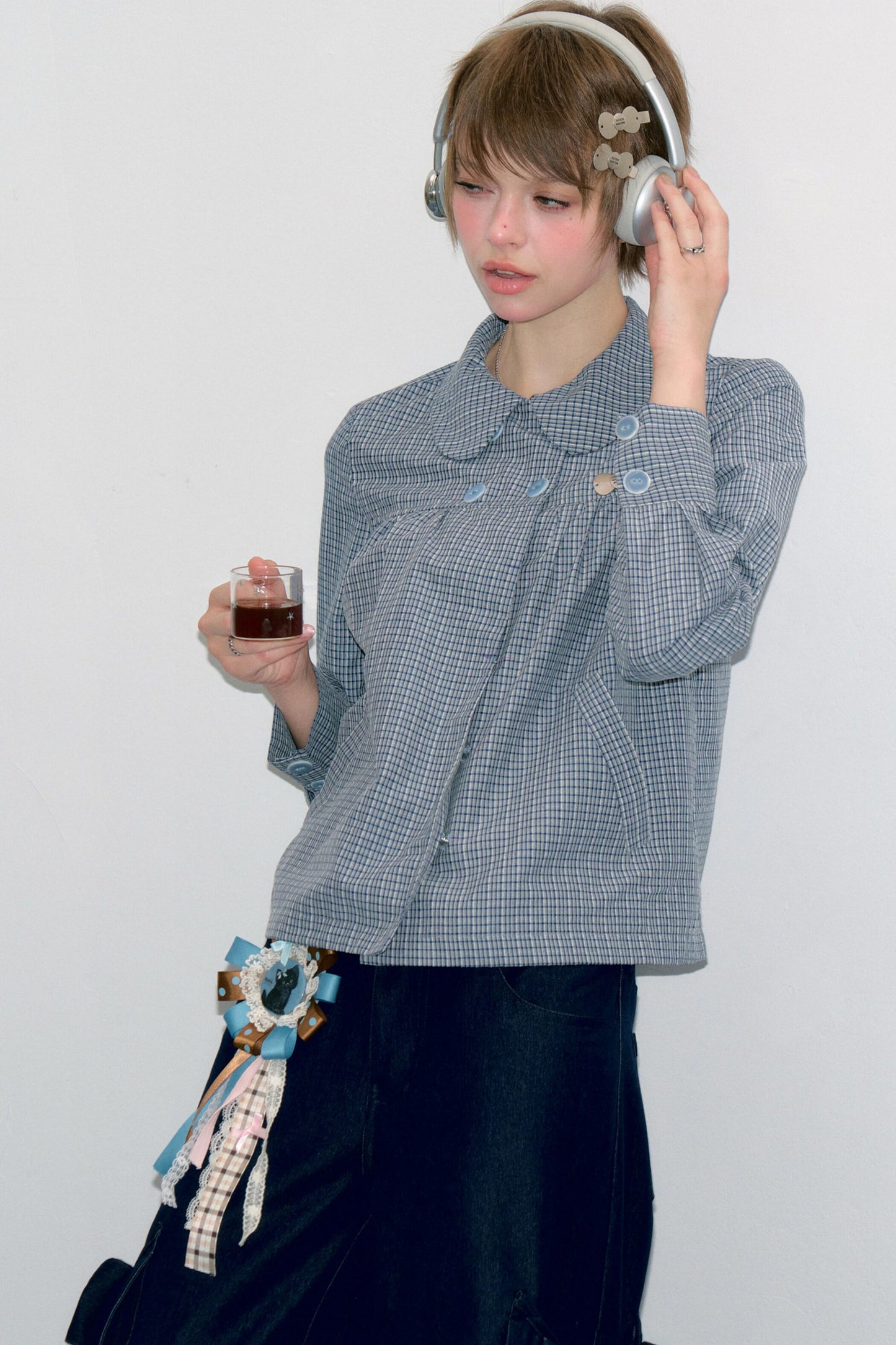 Pink Plaid Doll Collar Shirt