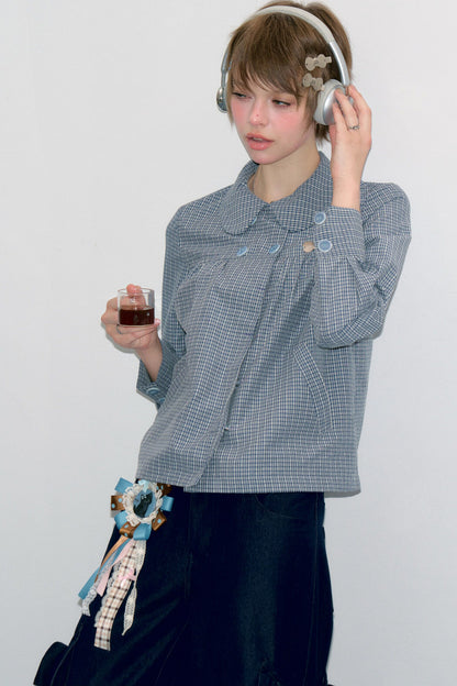 Pink Plaid Doll Collar Shirt