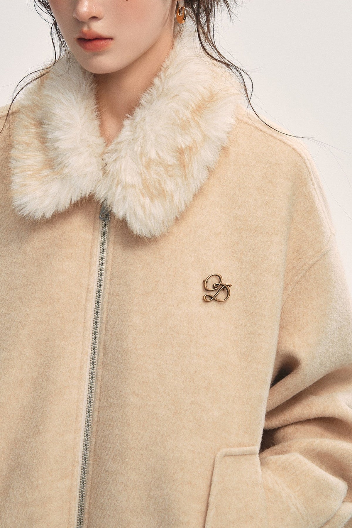 Oatmeal Loose Off-Shoulder Jacket