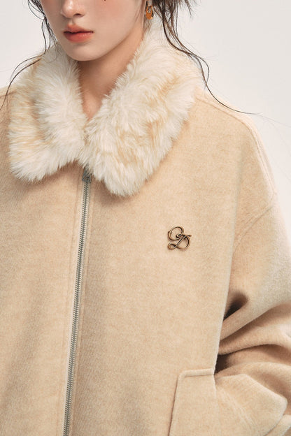 Oatmeal Loose Off-Shoulder Jacket