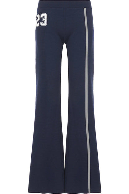 Navy Letter Print Flared Sweatpants