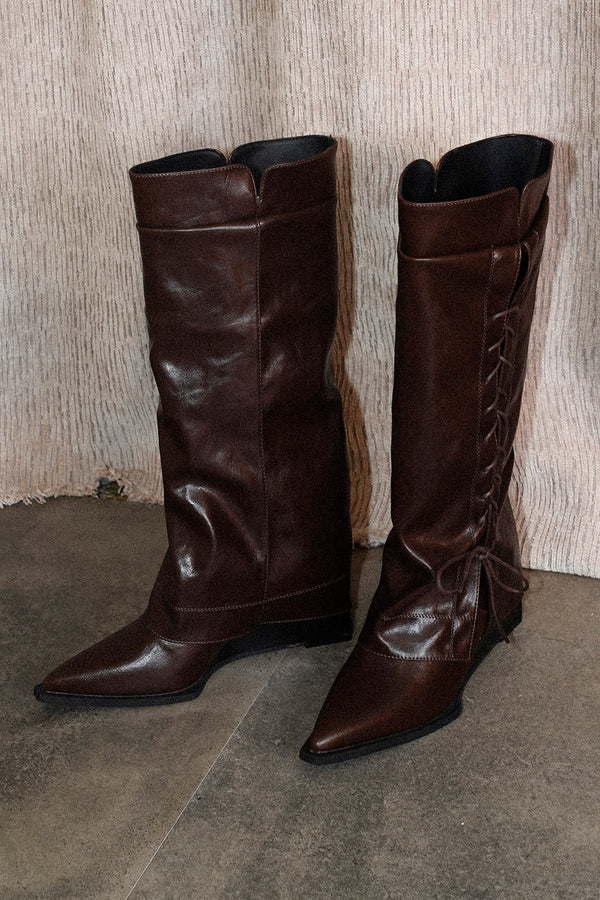 Lace-Up Pointed-Toe Knight Boots