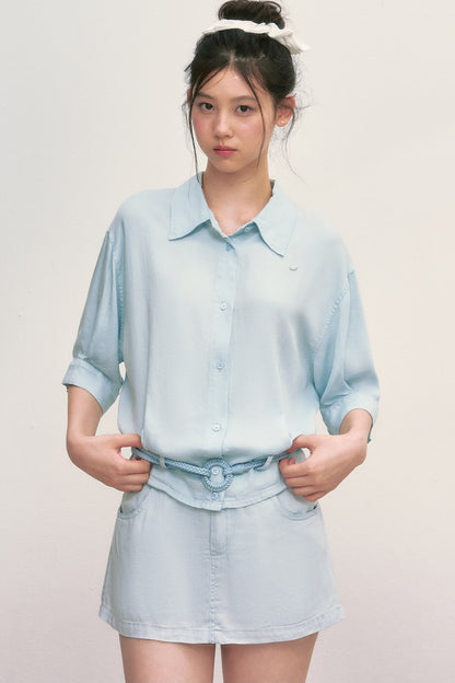 Short Sleeve Light Blue Shirt and Skirt Set-Up