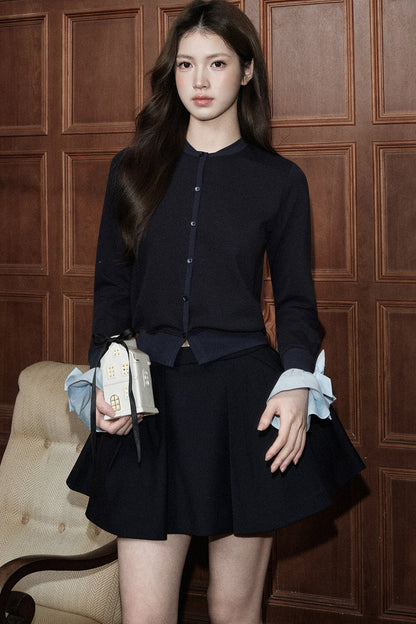 Layered-Look Bow Knit Cardigan