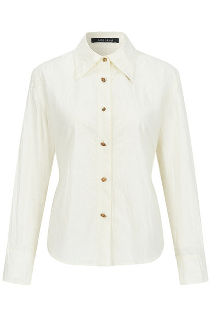 Pleated Stand Collar Shirt and Skirt Set