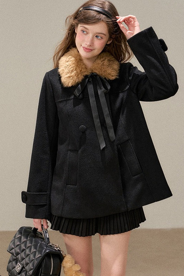 Black Double-Breasted Woolen Jacket