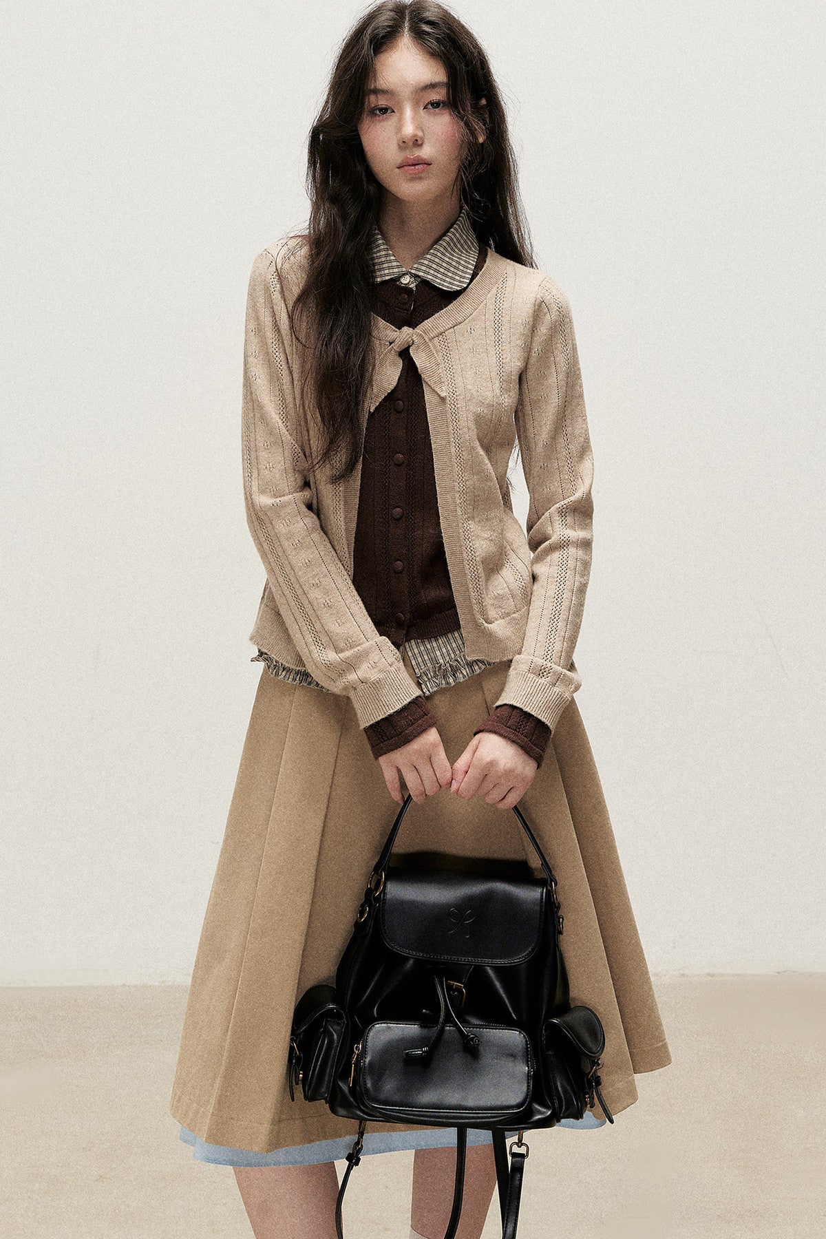 Plaid Collar Layered-Look Knit Top