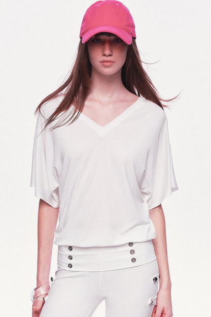 Modal Knit V-Neck Batwing Top