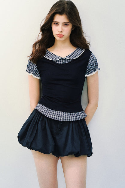 Navy Blue Pleated Skirt