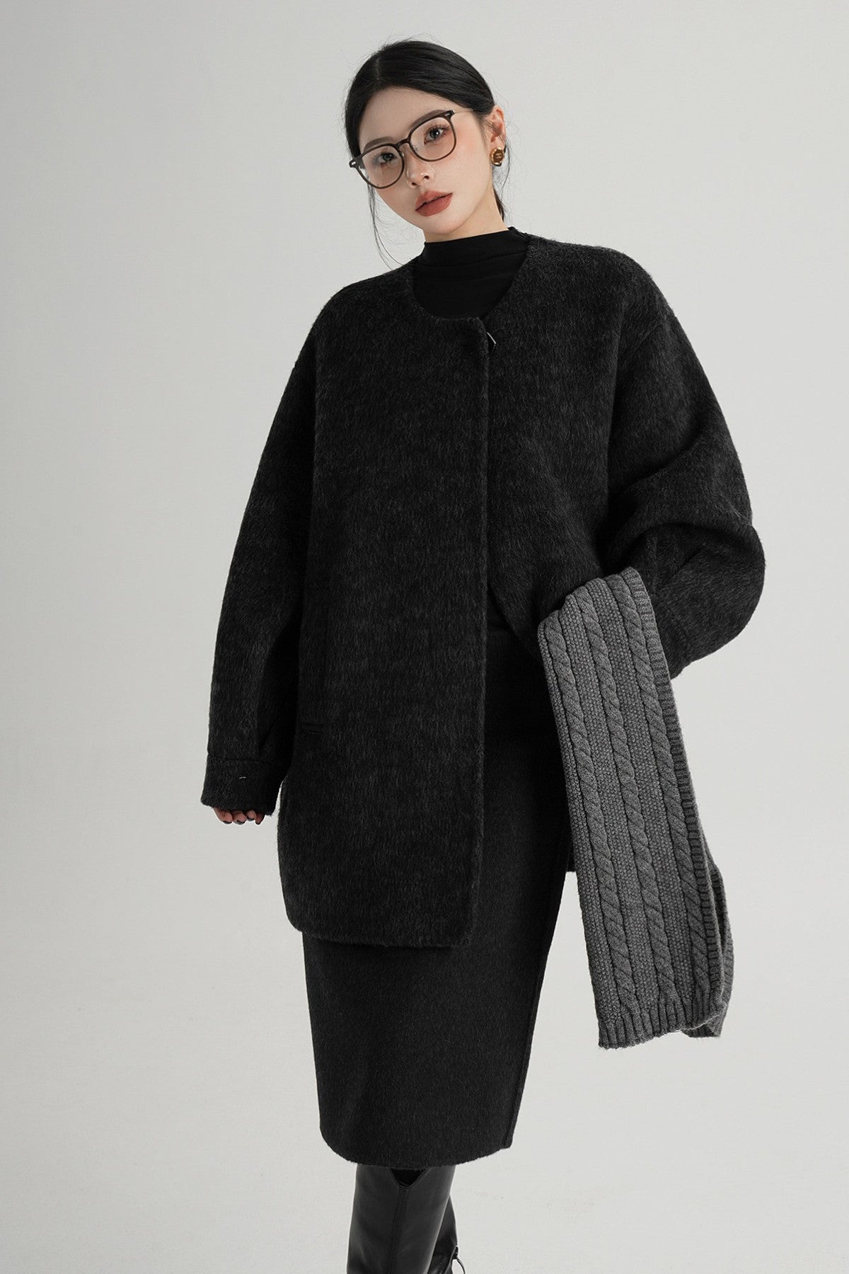 Scarf Collar Double-Sided Wool Coat