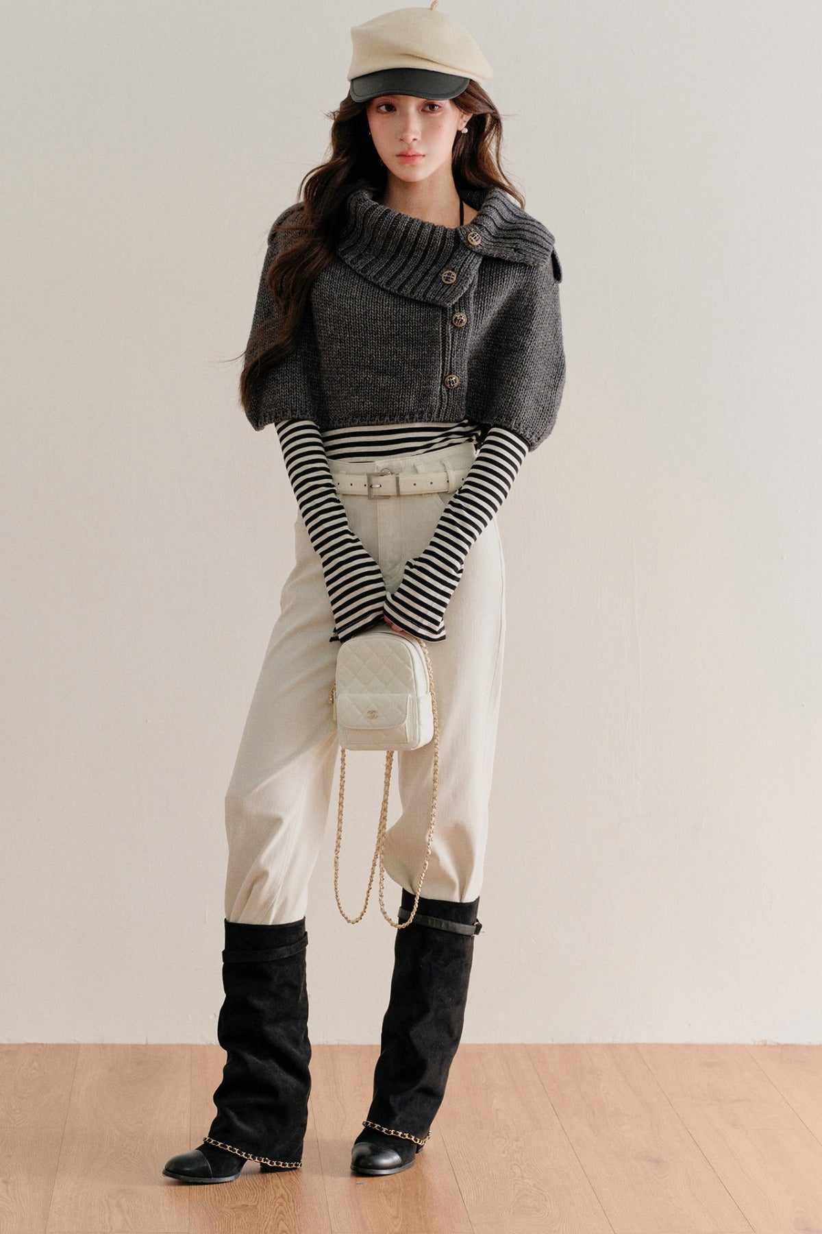Short Button-Up Wool Cape