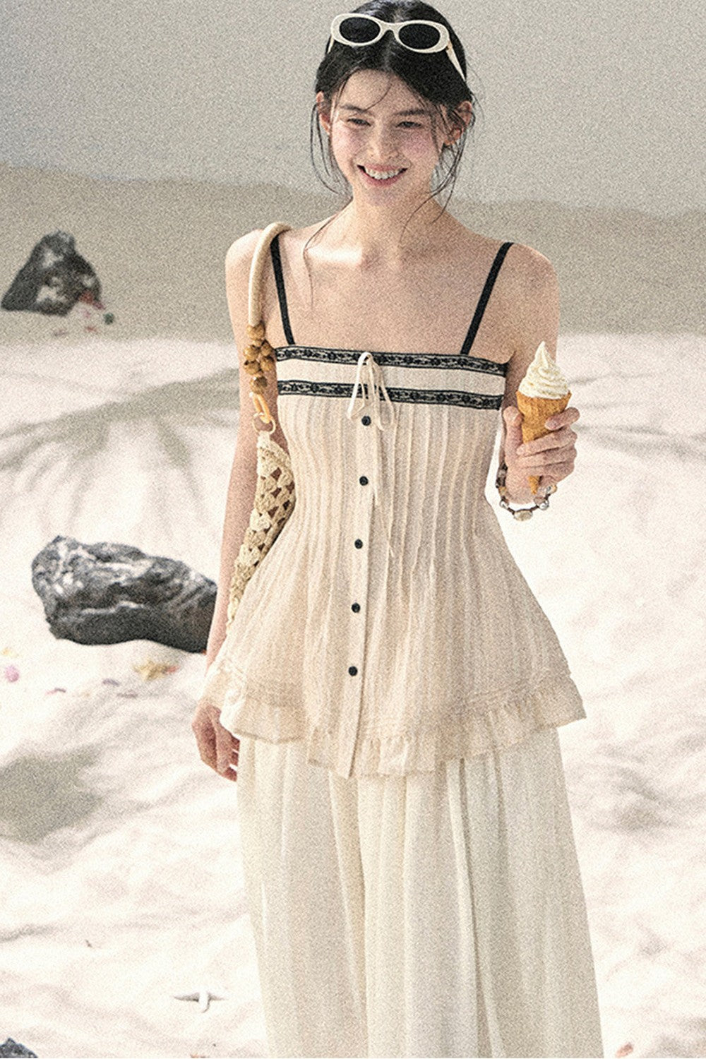One-Shoulder Ruched Lace Camisole