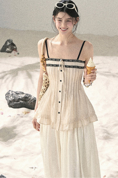 One-Shoulder Ruched Lace Camisole