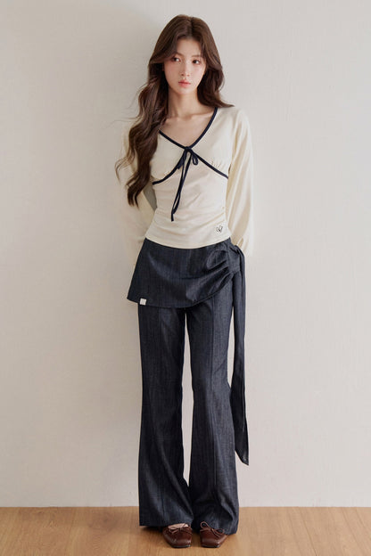 Tied Waist Wide-Leg Flared Pants