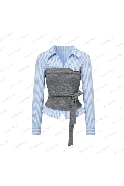 Layered-Look Knit Striped Shirt