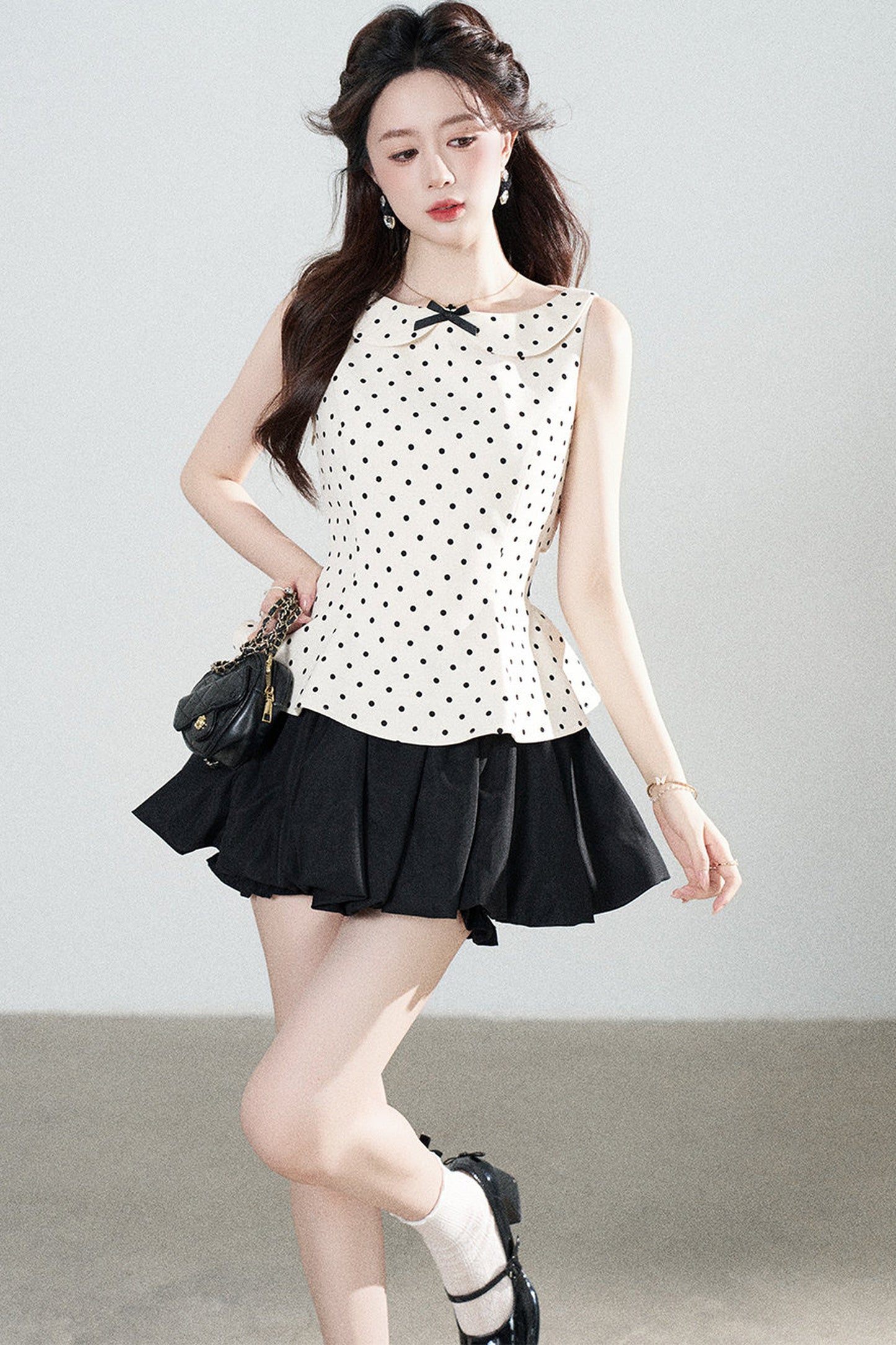 Collar Polka Dot Sleeveless Top