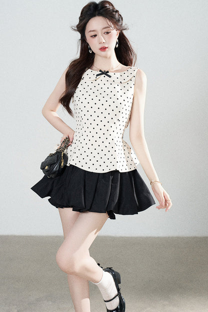 Collar Polka Dot Sleeveless Top