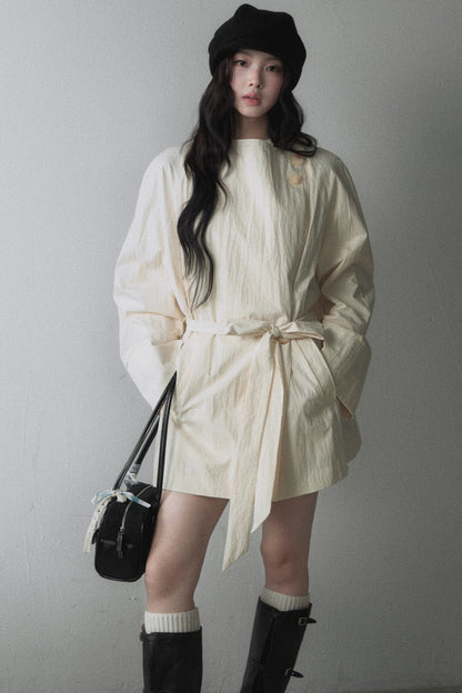 Asymmetrical Tie Waist Short Trench Coat