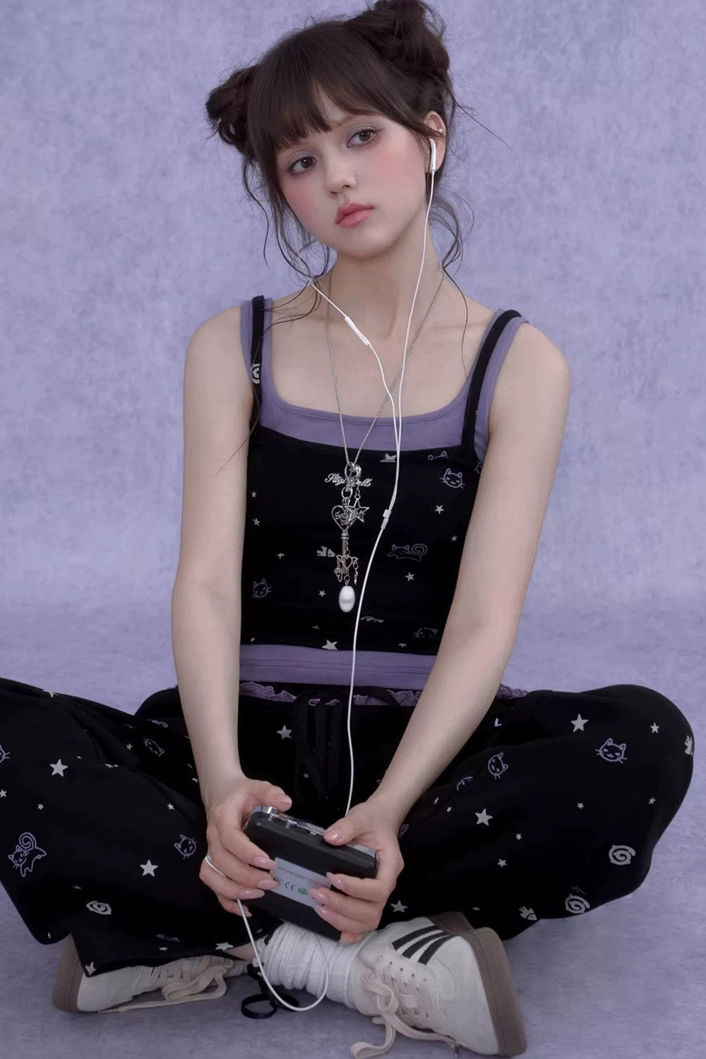 Black Purple Cutout Camisole Set