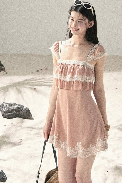 Vestido de Encaje Naranja de Chifón