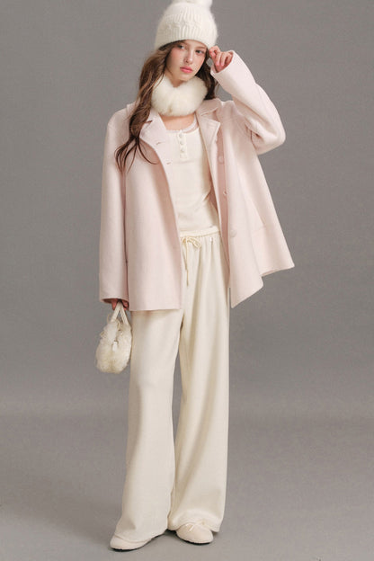 Handmade Double-Sided Woolen Doll Collar Mid-Length Coat