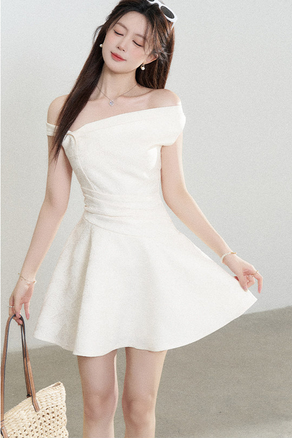 Apricot Off-Shoulder Slimming Dress