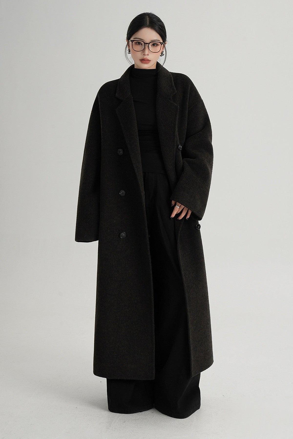 Cappotto ampio lungo in lana double face