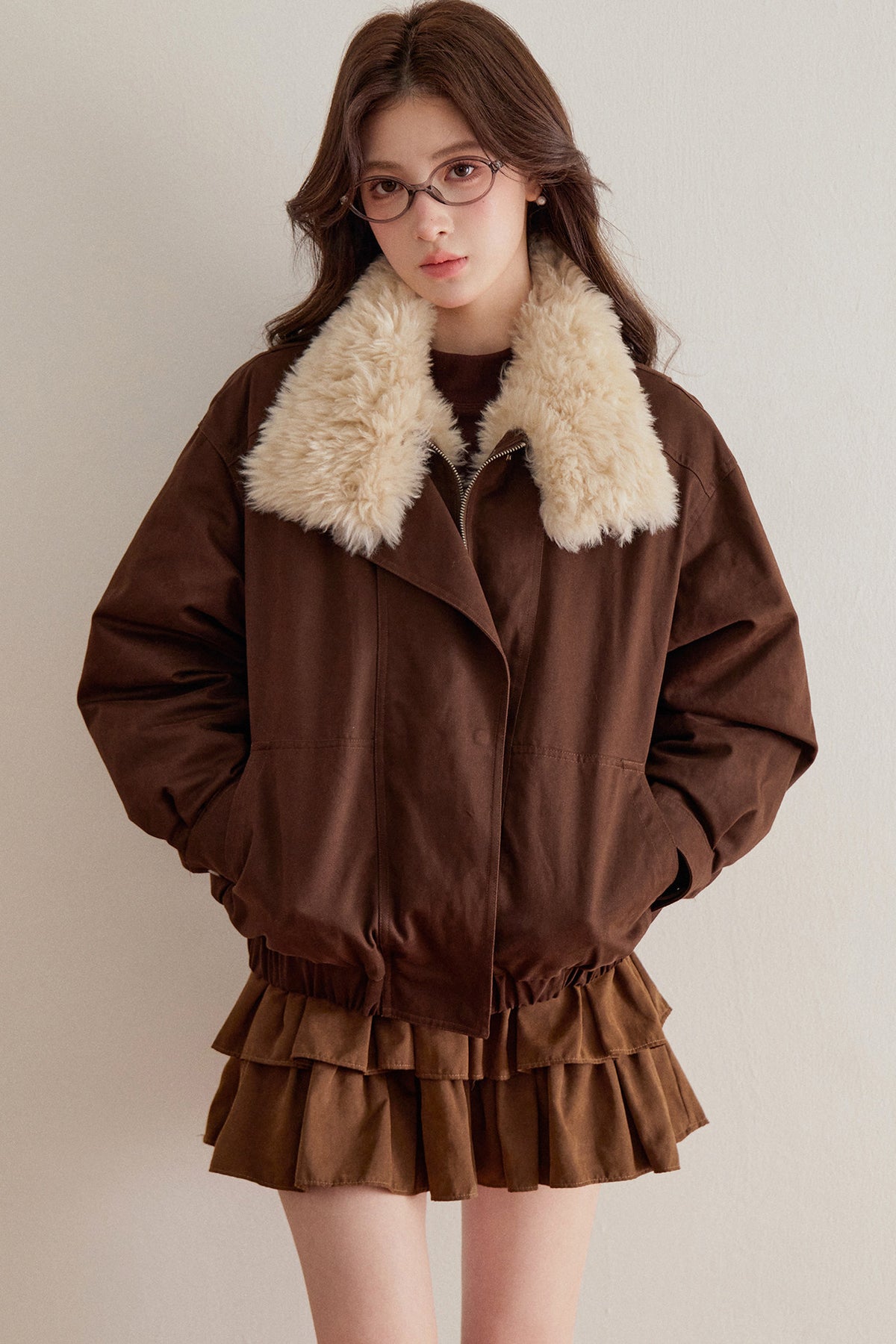 Imitation Lamb Fur Collar Short Jacket