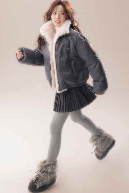Patchwork Plush Down Jacket