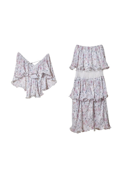 Romantic two-piece floral 3D ruffled skirt set