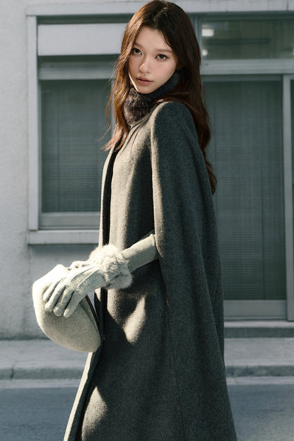 Sleeveless Fur Collar Woolen Cape