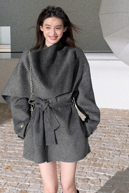 Double-Sided Wool Scarf Collar Coat