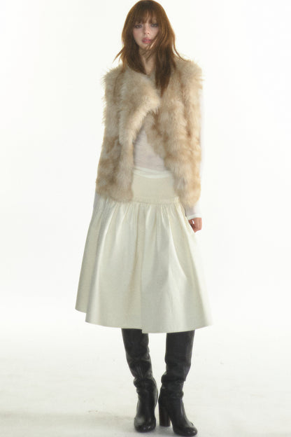 Reversible Fur Trim Knitted Patchwork Vest