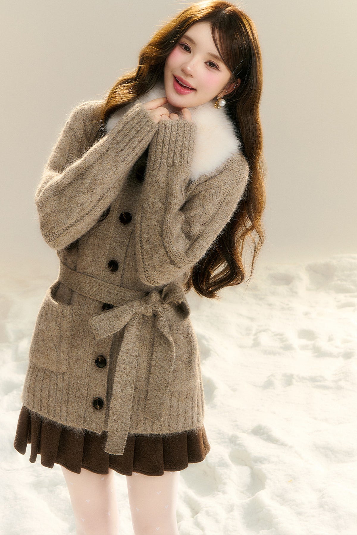Waist-Cinching Cable Knit Sweater Cardigan