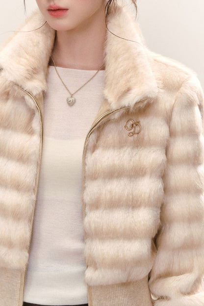 Apricot Faux Fur Stand-Collar Jacket