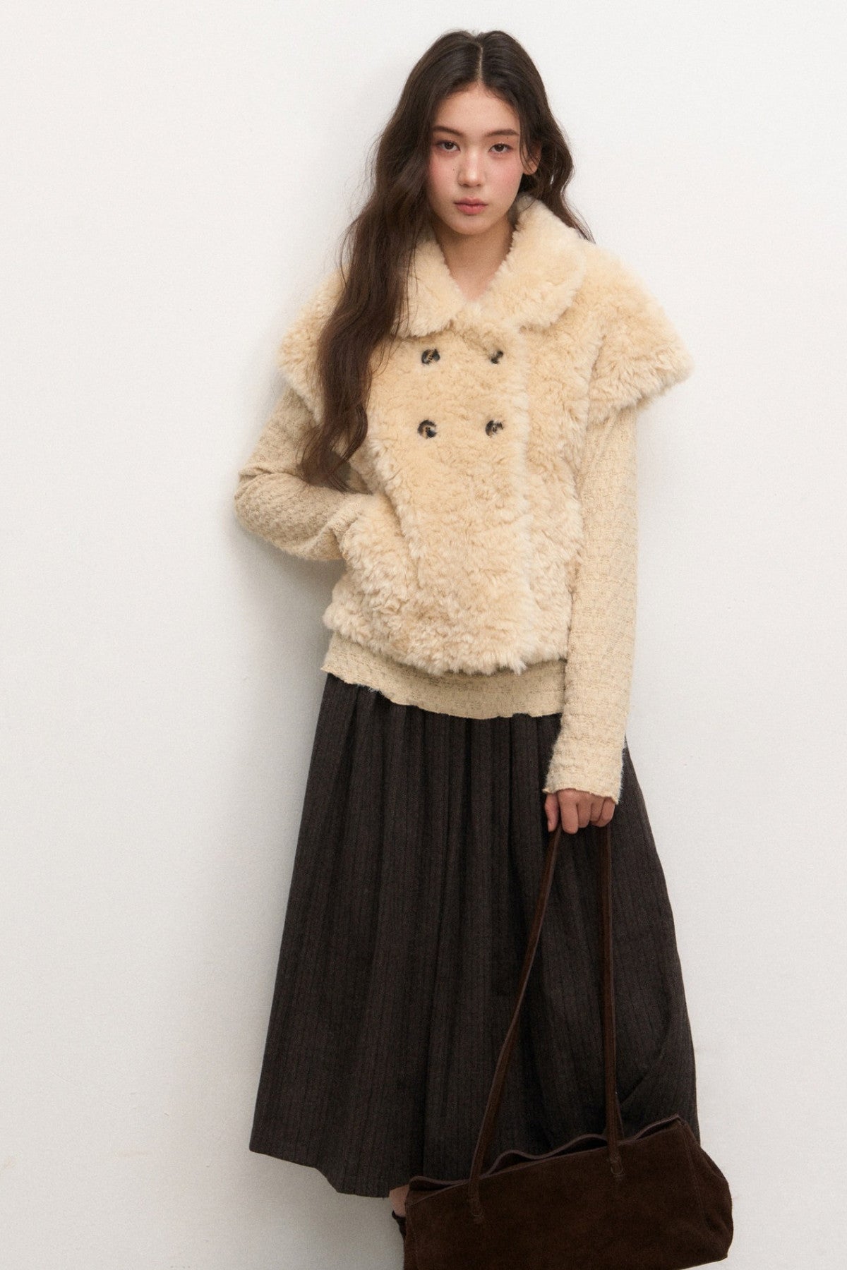 Textured Long Sleeve Knit Sweater With Pants and Skirt Set-Up