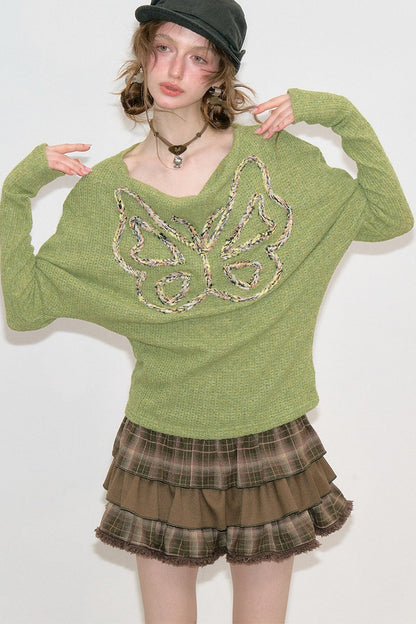 Vintage Butterfly Embroidery Knit Top
