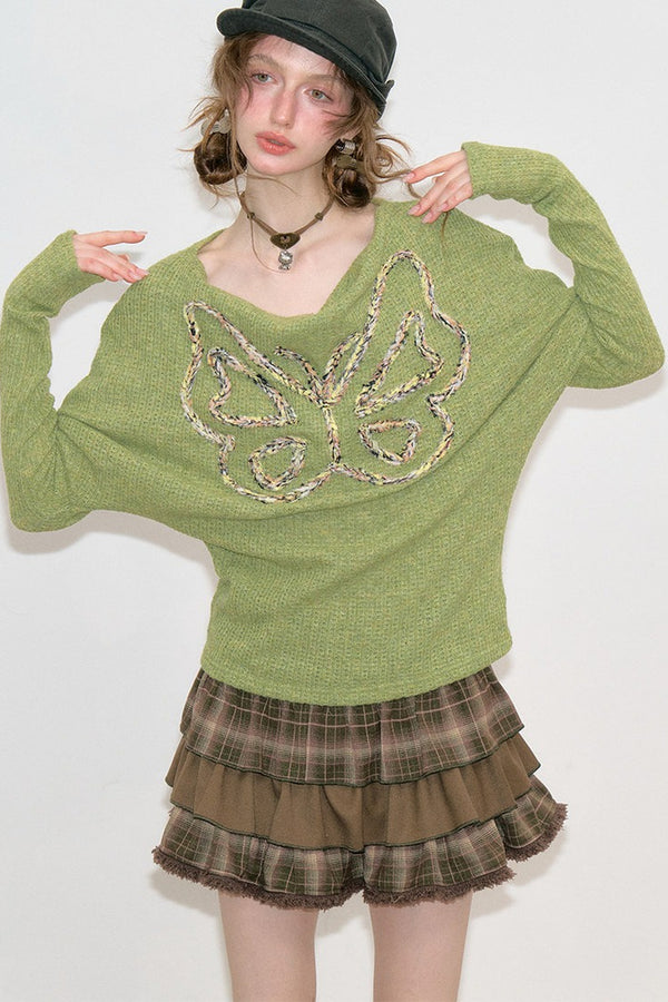 Vintage Butterfly Embroidery Knit Top