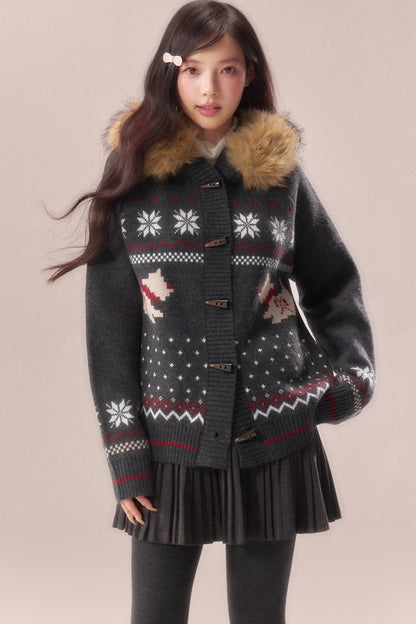 Cárdigan Fair Isle con cuello de pelo de perro